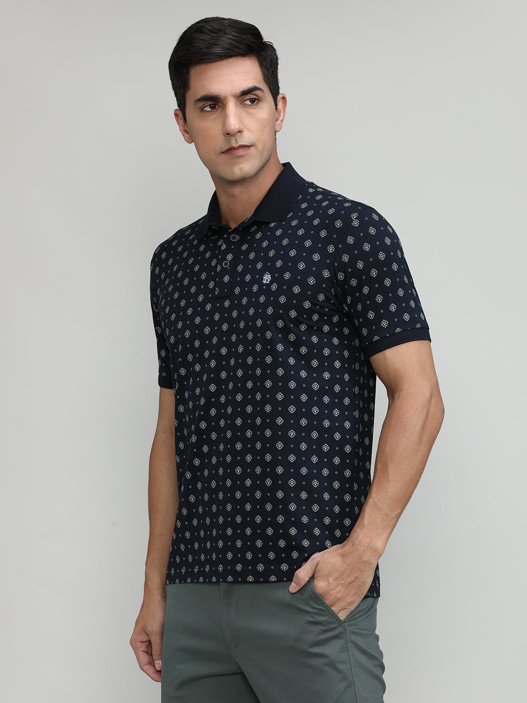 Black Jersey Cotton Lycra Printed Polo T-shirt