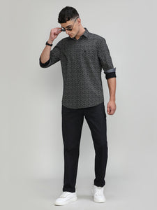 Black Slim Fit Premium Cotton Printed Shirt With Pocket
