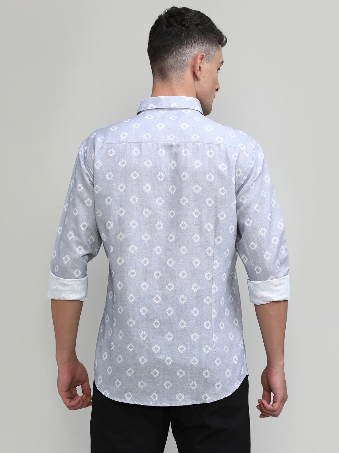 Exclusive Purple Collection Light Grey Slim Fit Printed Premium Cotton Linen Shirt