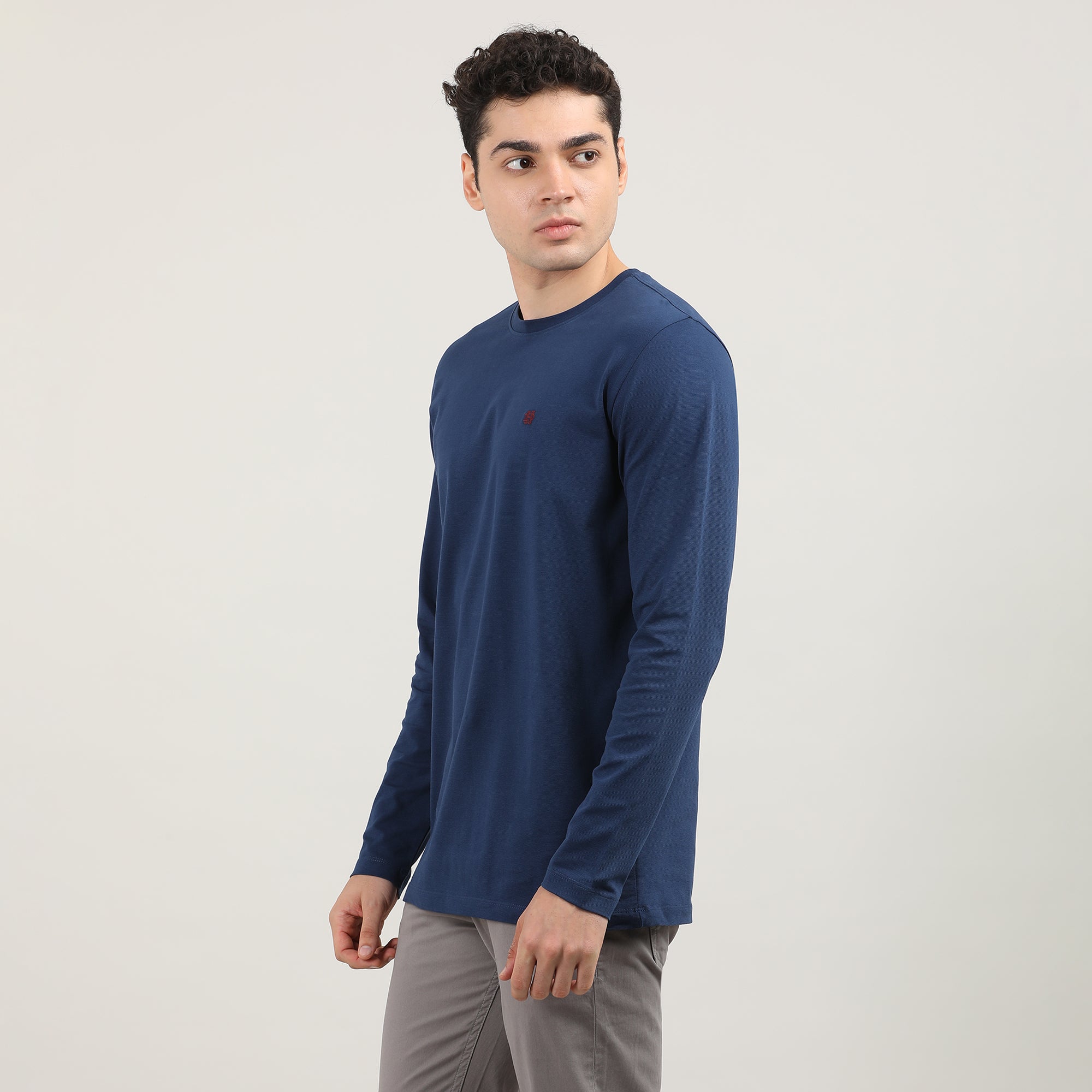 Indigo, Cord Lycra, Round Neck, Full Sleeves, Solid, Sweatshirt
