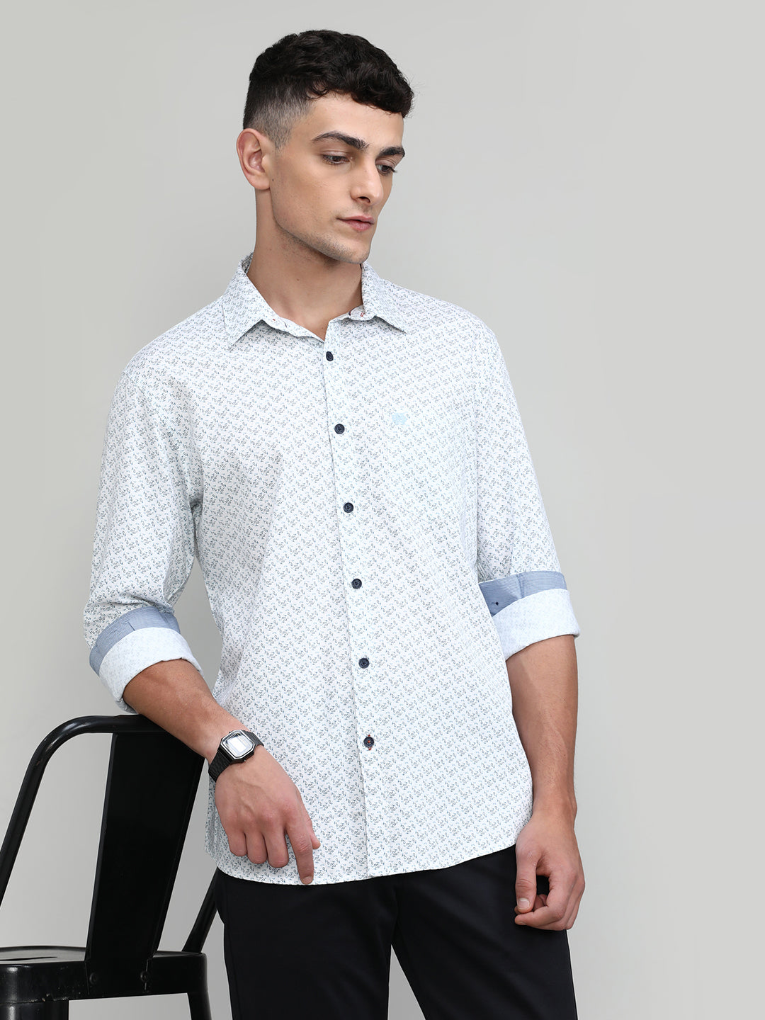 White Slim Fit Premium Cotton Printed Shirt With Pocket