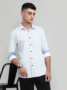 White Slim Fit Premium Cotton Printed Shirt With Pocket