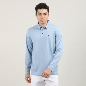 MELANGE SKY-FULL SLEEVES-POLO-TSHIRT-AW24