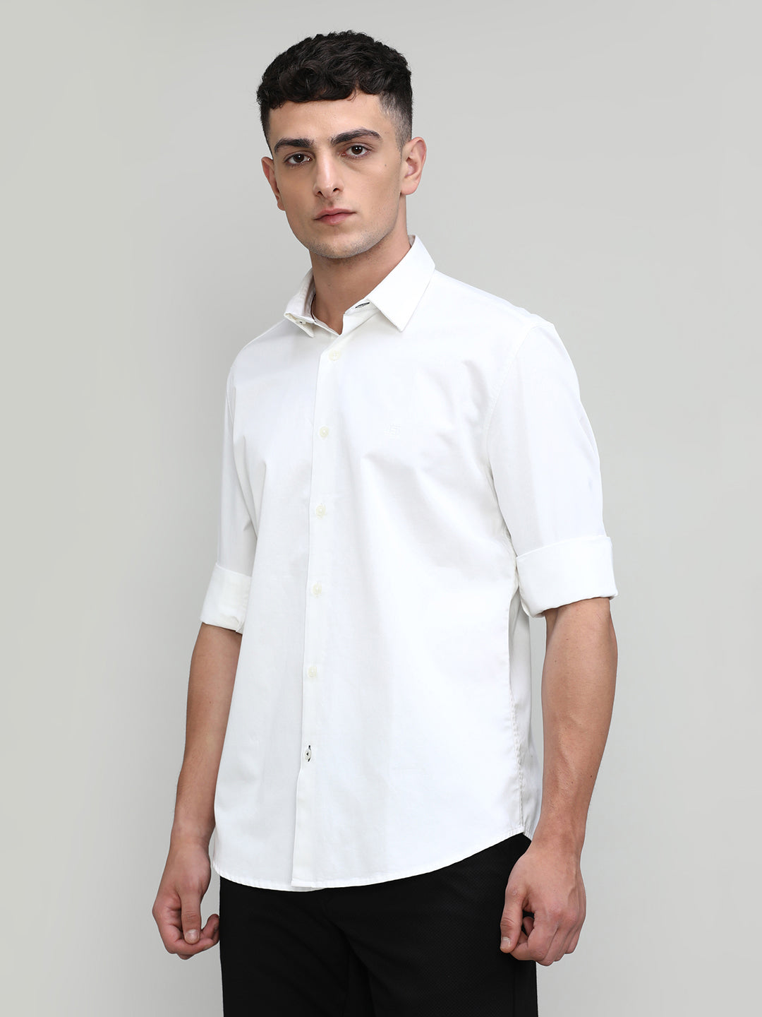 White Slim Fit Premium Cotton Solid Shirt -SS25