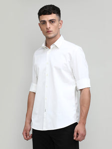 White Slim Fit Premium Cotton Solid Shirt -SS25