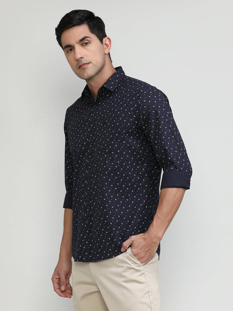 Black Slim Fit Premium Cotton Printed Shirt
