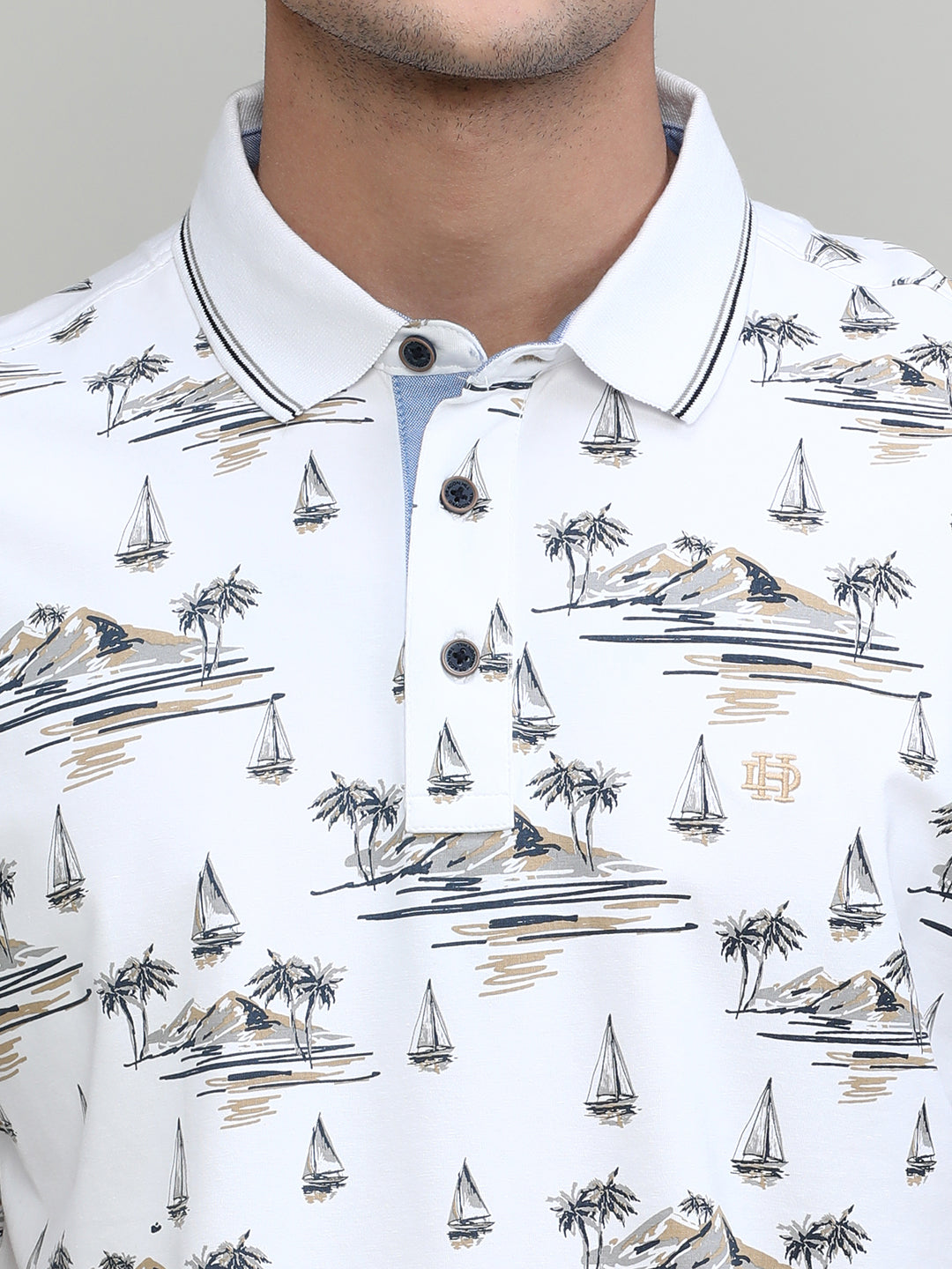 Sea Salt Jersey Cotton Lycra Printed Polo T-shirt
