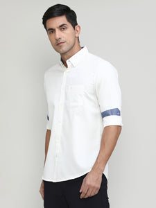 White Slim Fit Premium Cotton Lycra Solid Shirt With Pocket-SS25