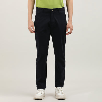Navy Cotton Trousers-Slim Tapered Fit
