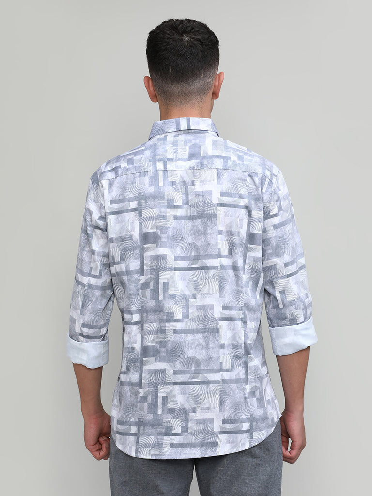 Grey Slim Fit Premium Cotton Printed Shirt