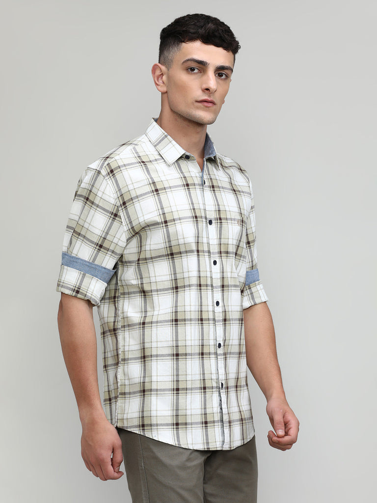 Fawn Shade Slim Fit Premuim Cotton Checks Shirt With Regular Pocket