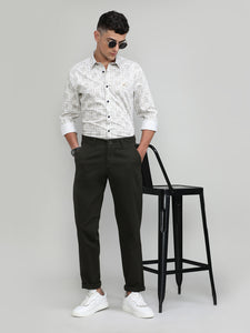Dark Olive Shade Cotton Trousers Slim Tapered Fit
