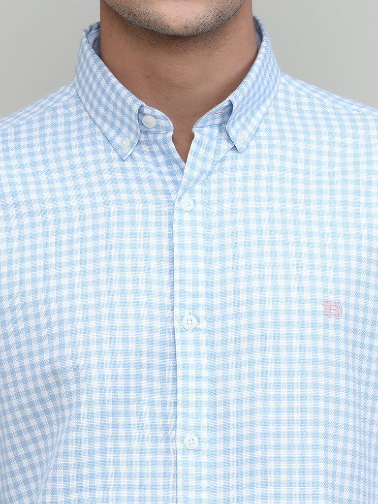 Sky Slim Fit Premuim Cotton Button Down Collar Checks Shirt
