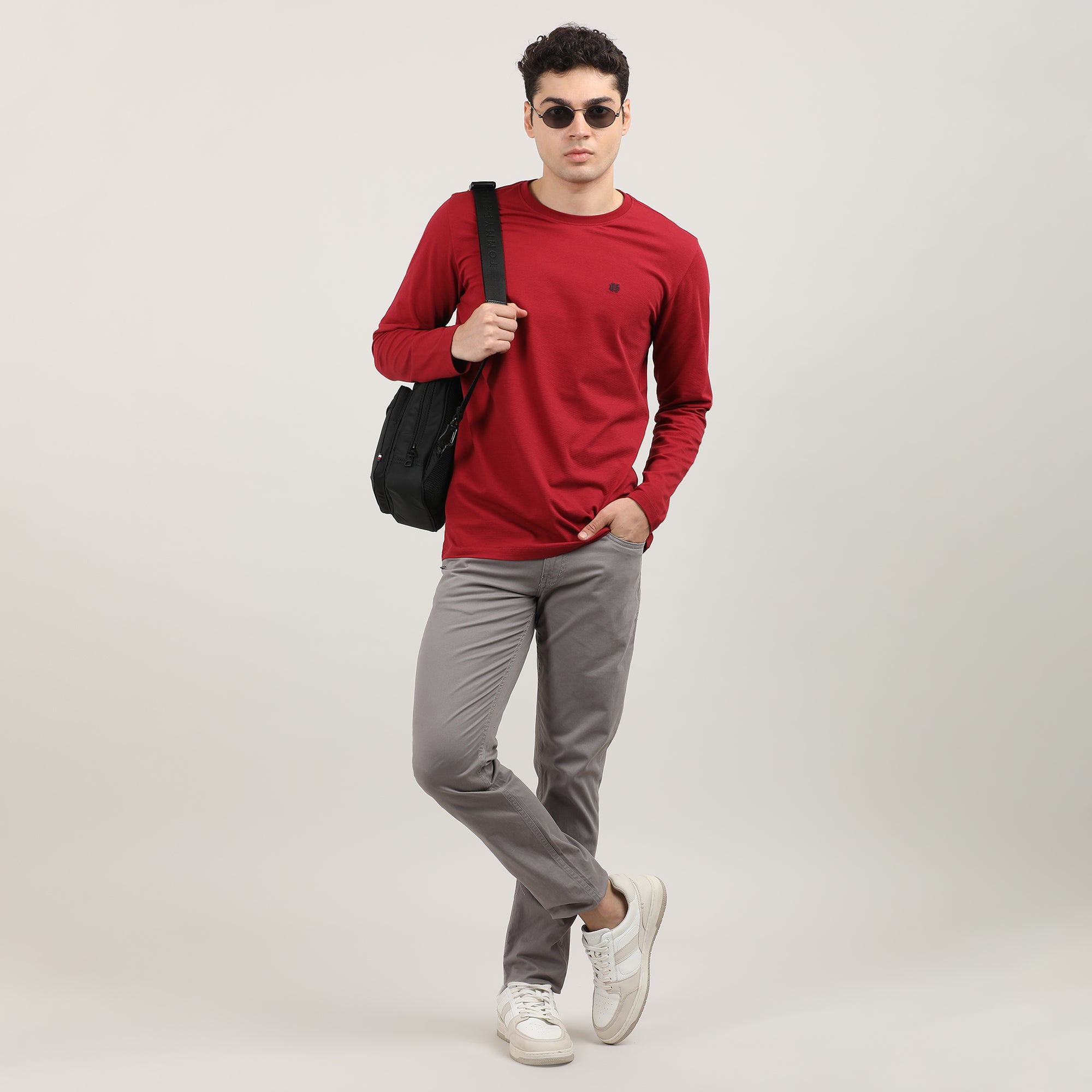 Maroon, Cord Lycra, Round Neck, Full Sleeves, Solid, Sweatshirt