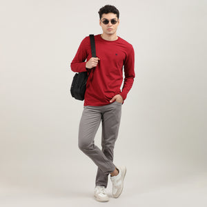 Maroon, Cord Lycra, Round Neck, Full Sleeves, Solid, Sweatshirt