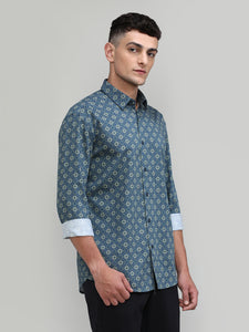 Exclusive Purple Collection Fern Green Slim Fit Printed Premium Cotton Shirt
