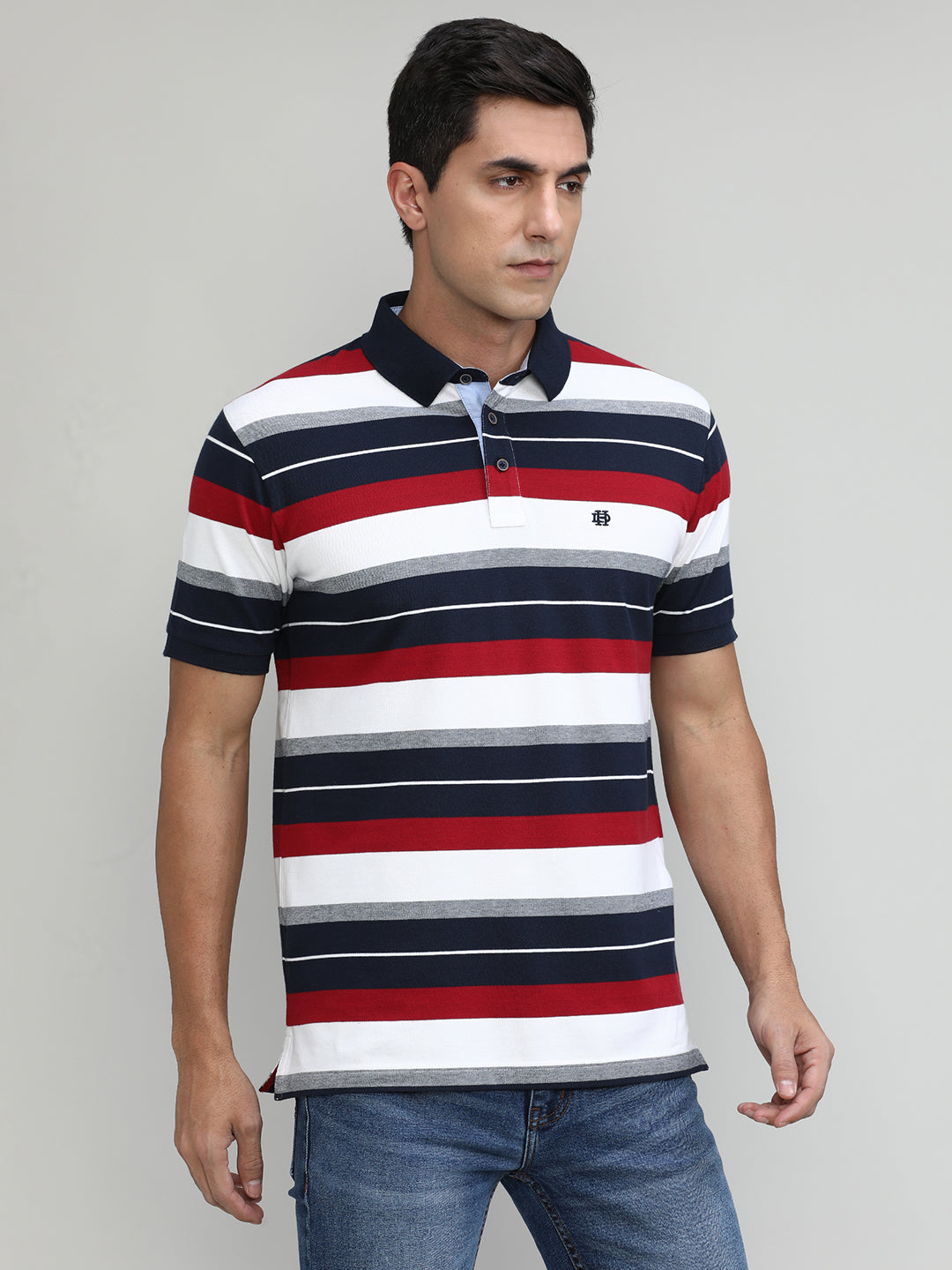 Maroon Pique Cotton Lycra Stripes Polo T-shirt