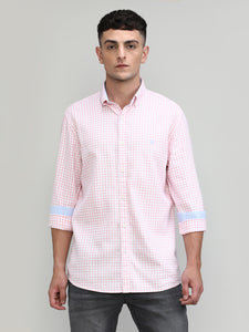 Pink Slim Fit Premuim Cotton Button Down Collar Checks Shirt -SS25