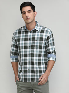 Forest Slim Fit Premuim Cotton Checks Shirt With Bone Collar & Pocket