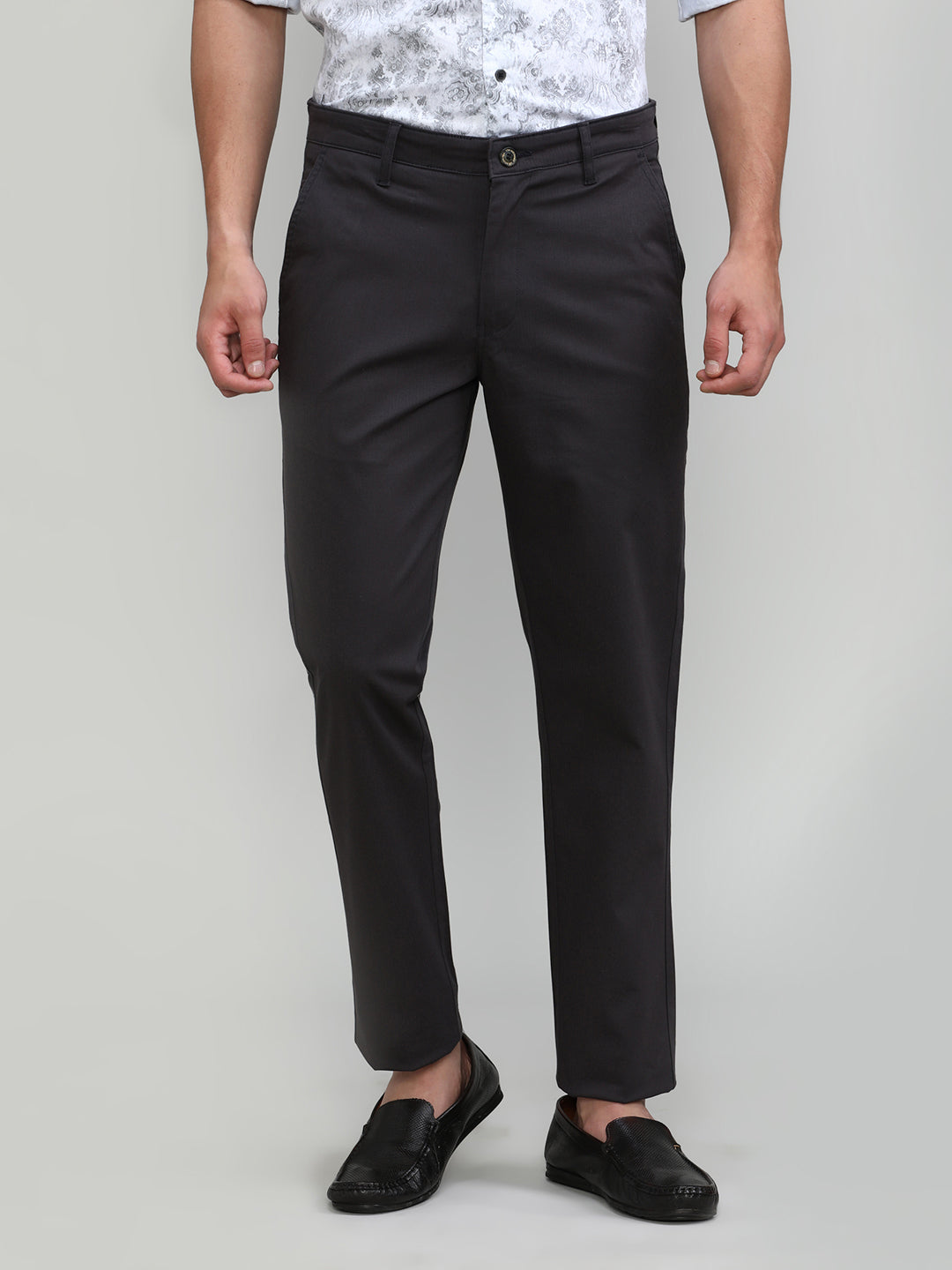Gun Metal Shade Cotton Trousers Slim Tapered Fit