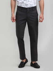 Gun Metal Shade Cotton Trousers Slim Tapered Fit