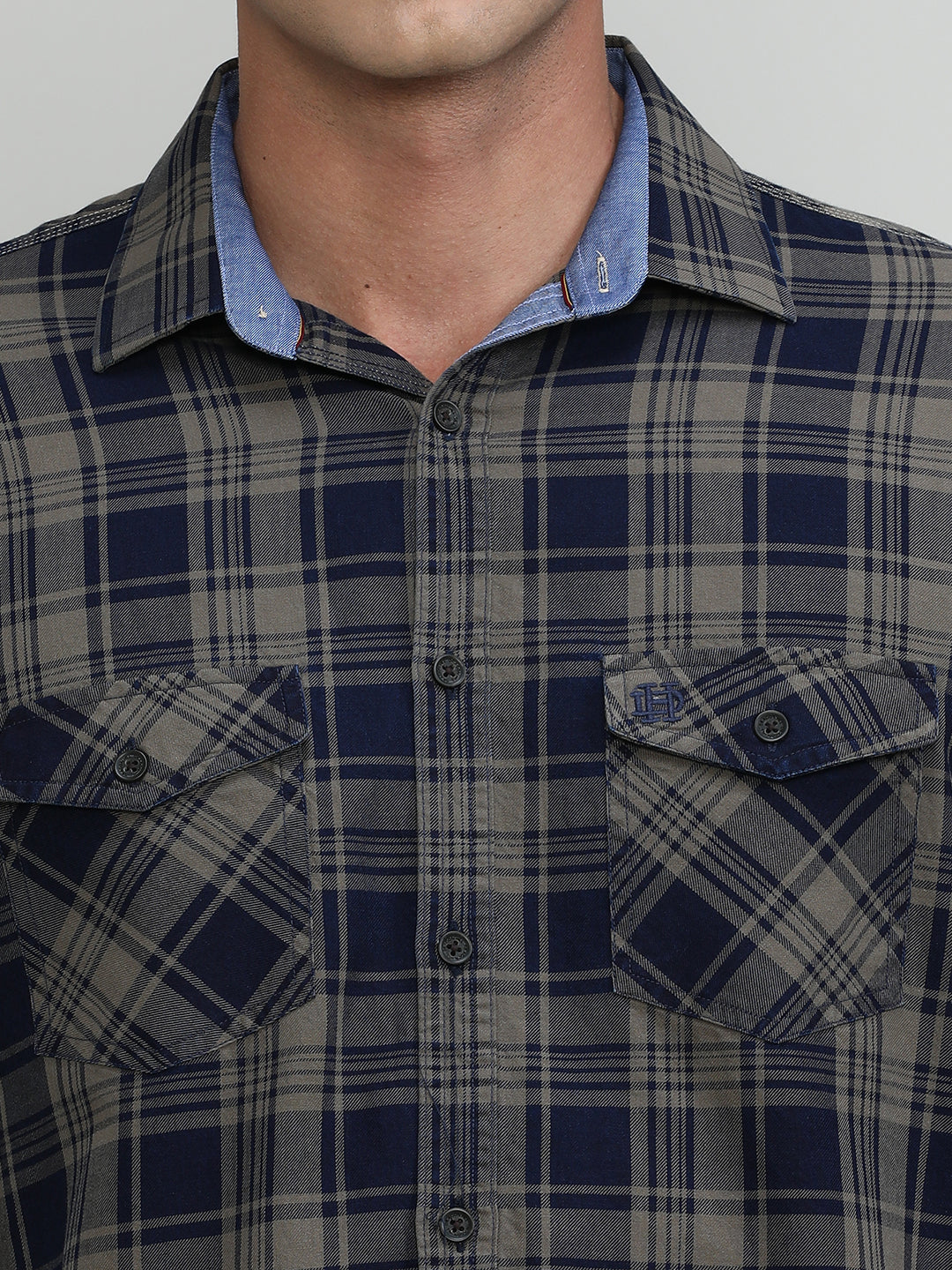Muddy Slim Fit Premuim Cotton Checks Shirt With Bone Collar & Double Pocket