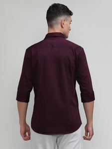 Wine Slim Fit Premium Cotton Solid Shirt -SS25