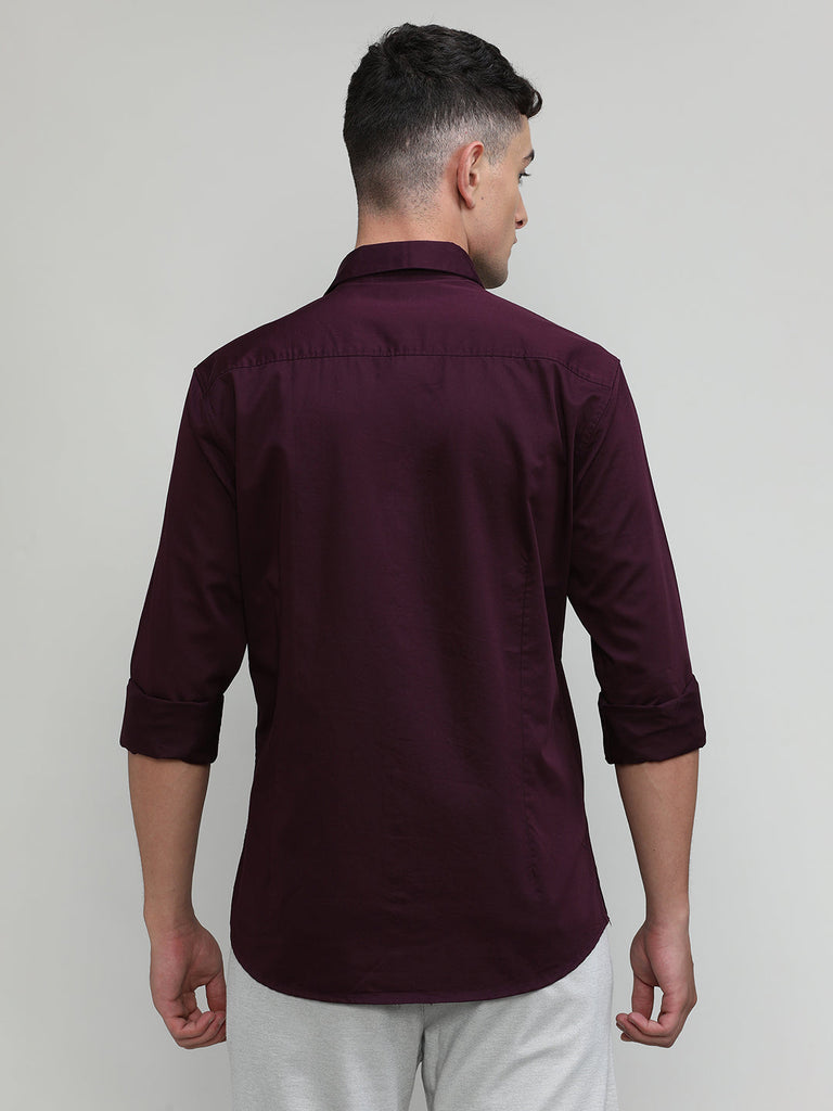 Wine Slim Fit Premium Cotton Solid Shirt