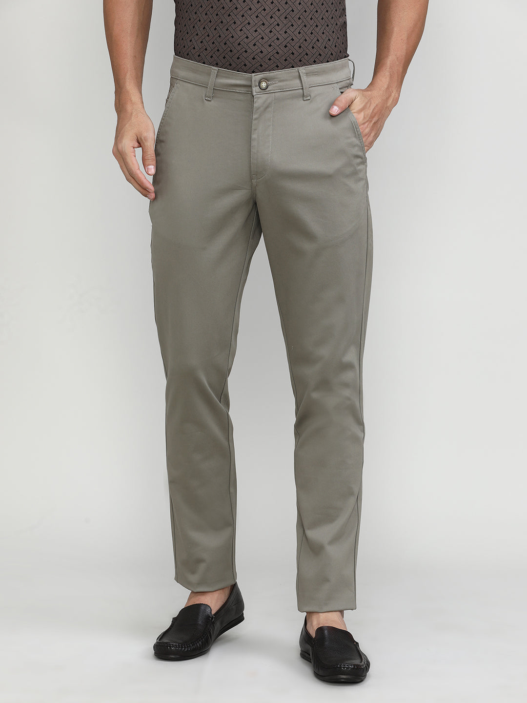 Silver Mink Cotton Trousers Slim Tapered Fit