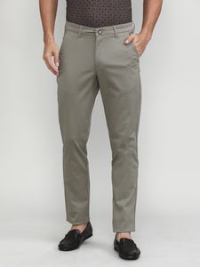Silver Mink Cotton Trousers Slim Tapered Fit