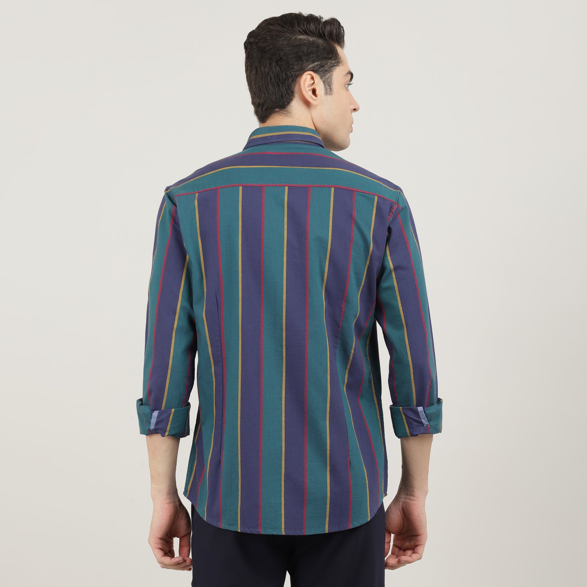 BOTTLE GREEN, FULL SLEEVES SHIRT, STRIPS-AW24