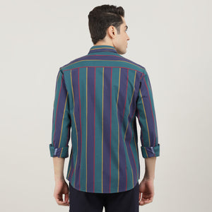 BOTTLE GREEN, FULL SLEEVES SHIRT, STRIPS-AW24