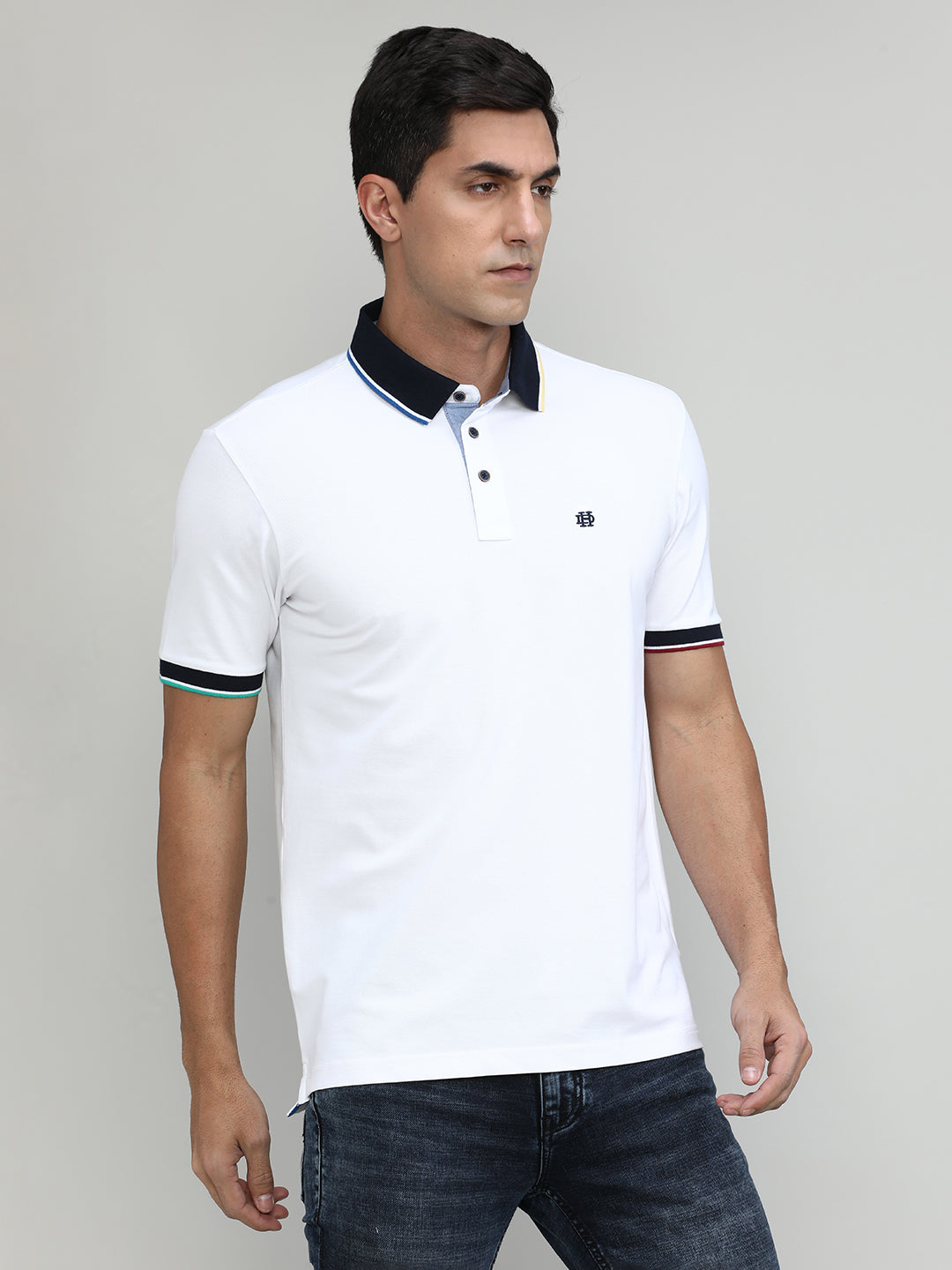 White Pique Cotton Lycra Solid Polo T-shirt