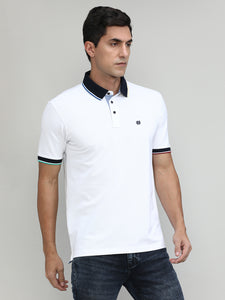 White Pique Cotton Lycra Solid Polo T-shirt