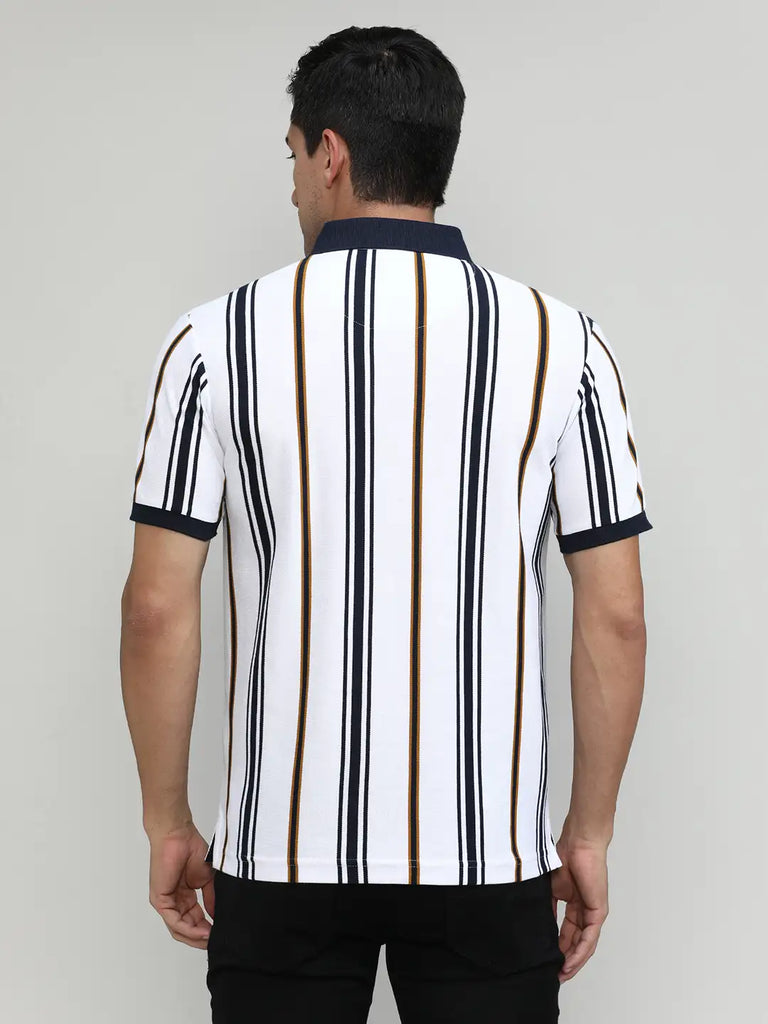 Snow Pique Cotton Lycra Stripes Polo T-shirt