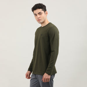 Olive, Cord Lycra, Round Neck, Full Sleeves, Solid, Sweatshirt