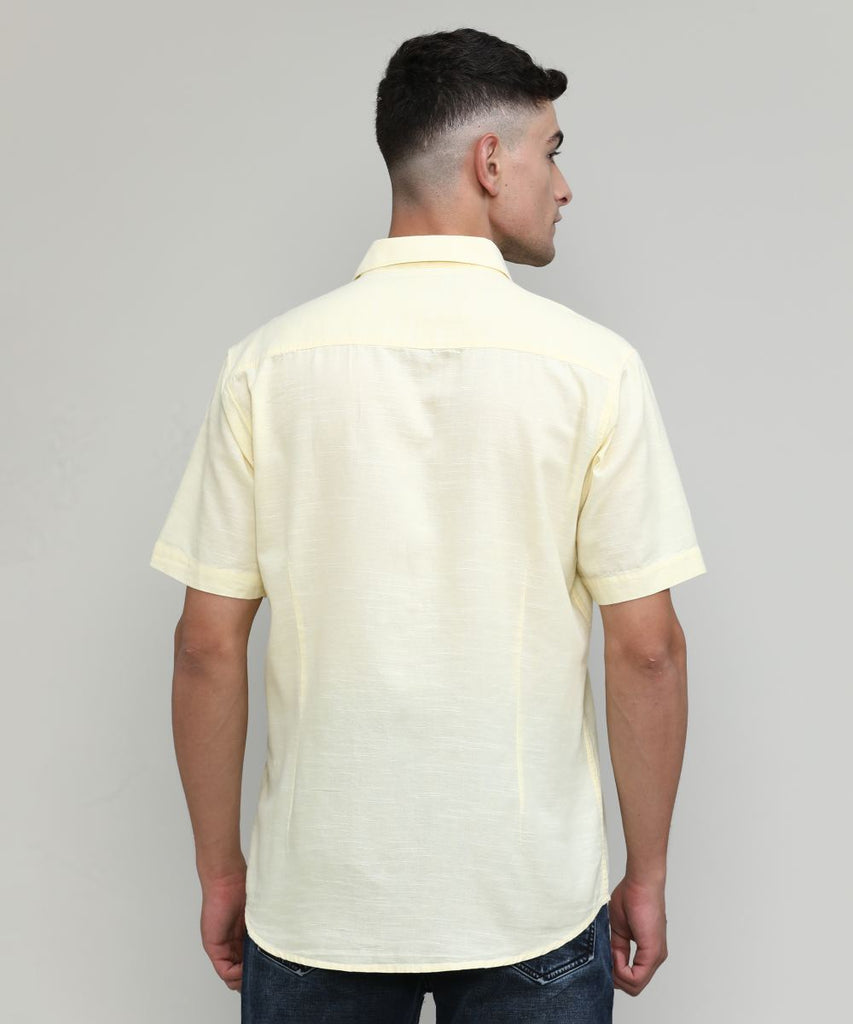 Lemon Slim Fit Premium Cotton Lycra Solid Shirt With Pocket