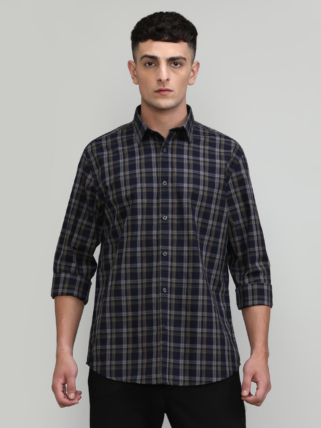 Exclusive Purple Collection Deep Blue Slim Fit Premium Cotton Checks Shirt