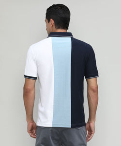 Sky Pique Cotton Lycra Stripes Polo T-shirt