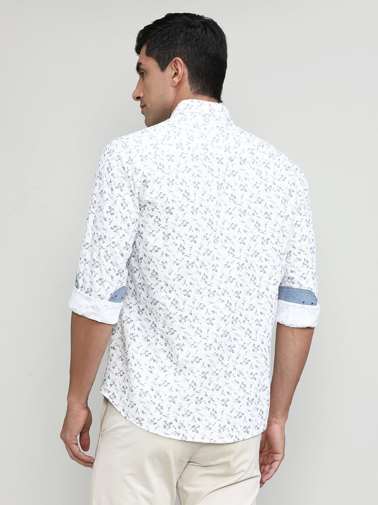 White Slim Fit Premium Cotton Printed Shirt With Pocket