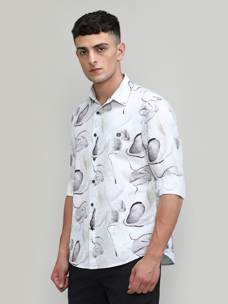 Lilac Slim Fit Premium Cotton Printed Shirt