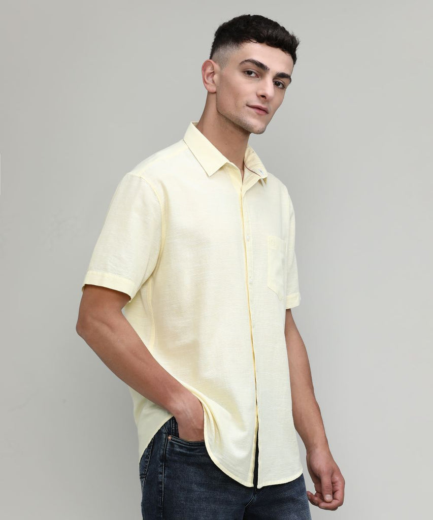 Lemon Slim Fit Premium Cotton Lycra Solid Shirt With Pocket