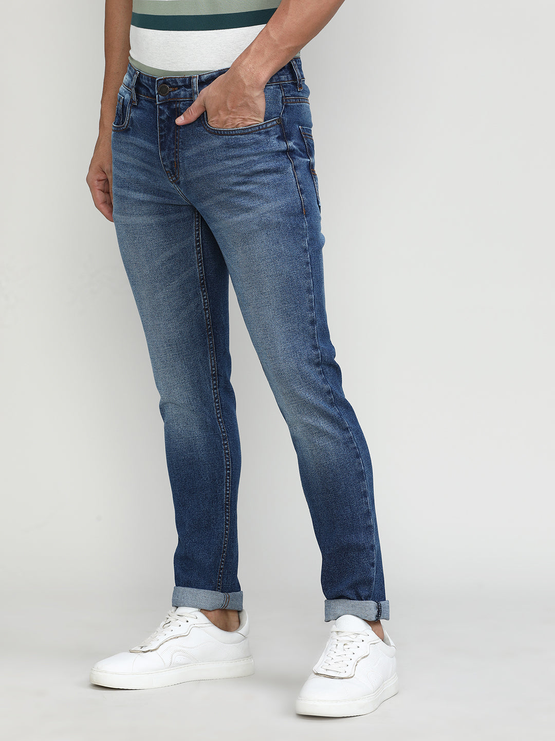 Ice Blue Slim Tapered Stretch Denim