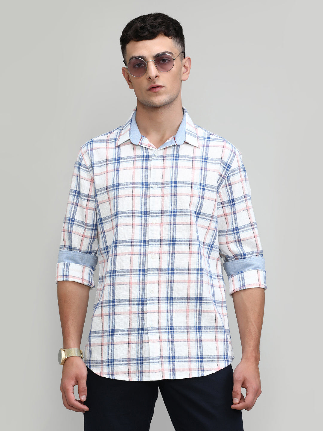 Royal Blue Slim Fit Premuim Cotton Checks Shirt -SS25