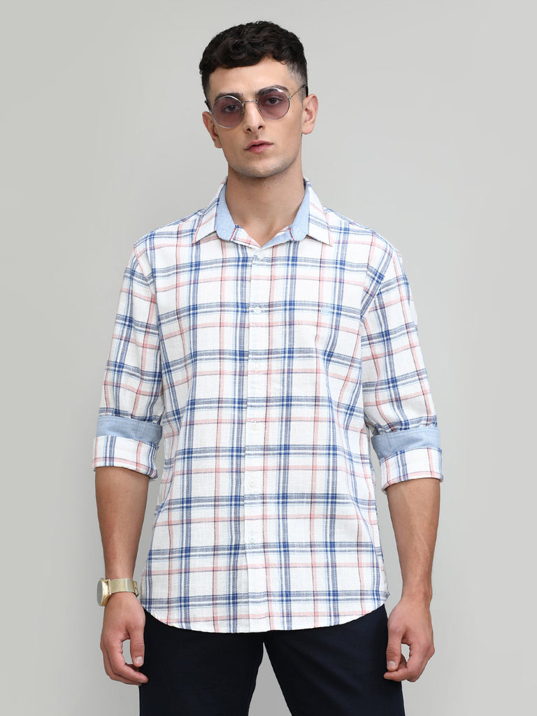 Royal Blue Slim Fit Premuim Cotton Checks Shirt