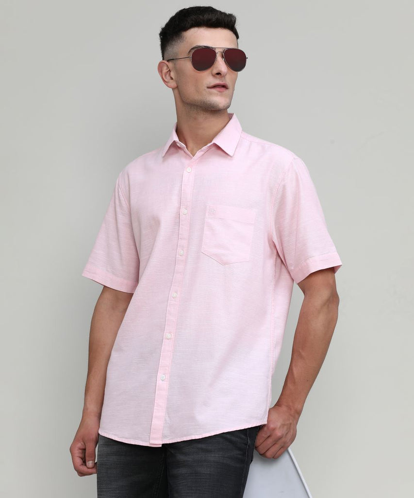 Baby Pink Slim Fit Premium Cotton Lycra Solid Shirt With Pocket