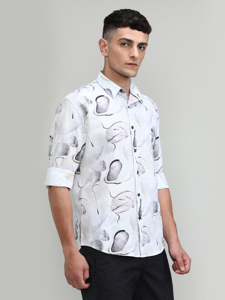 Lilac Slim Fit Premium Cotton Printed Shirt