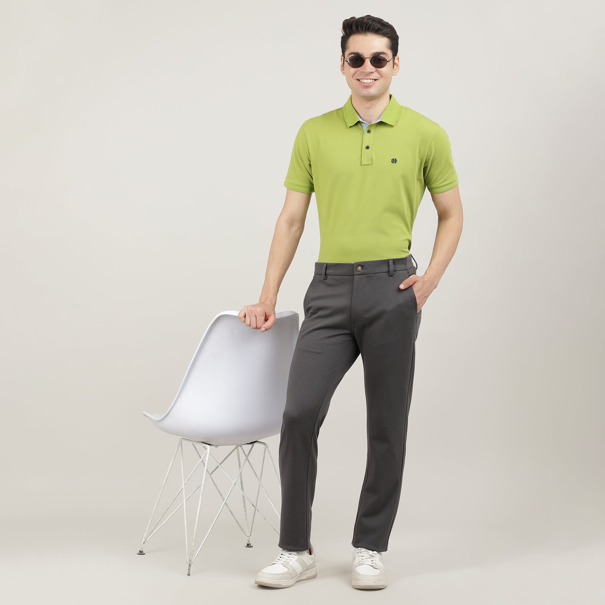 Dark Grey-Cotton Trousers-Slim Tapered Fit, Smart Formals