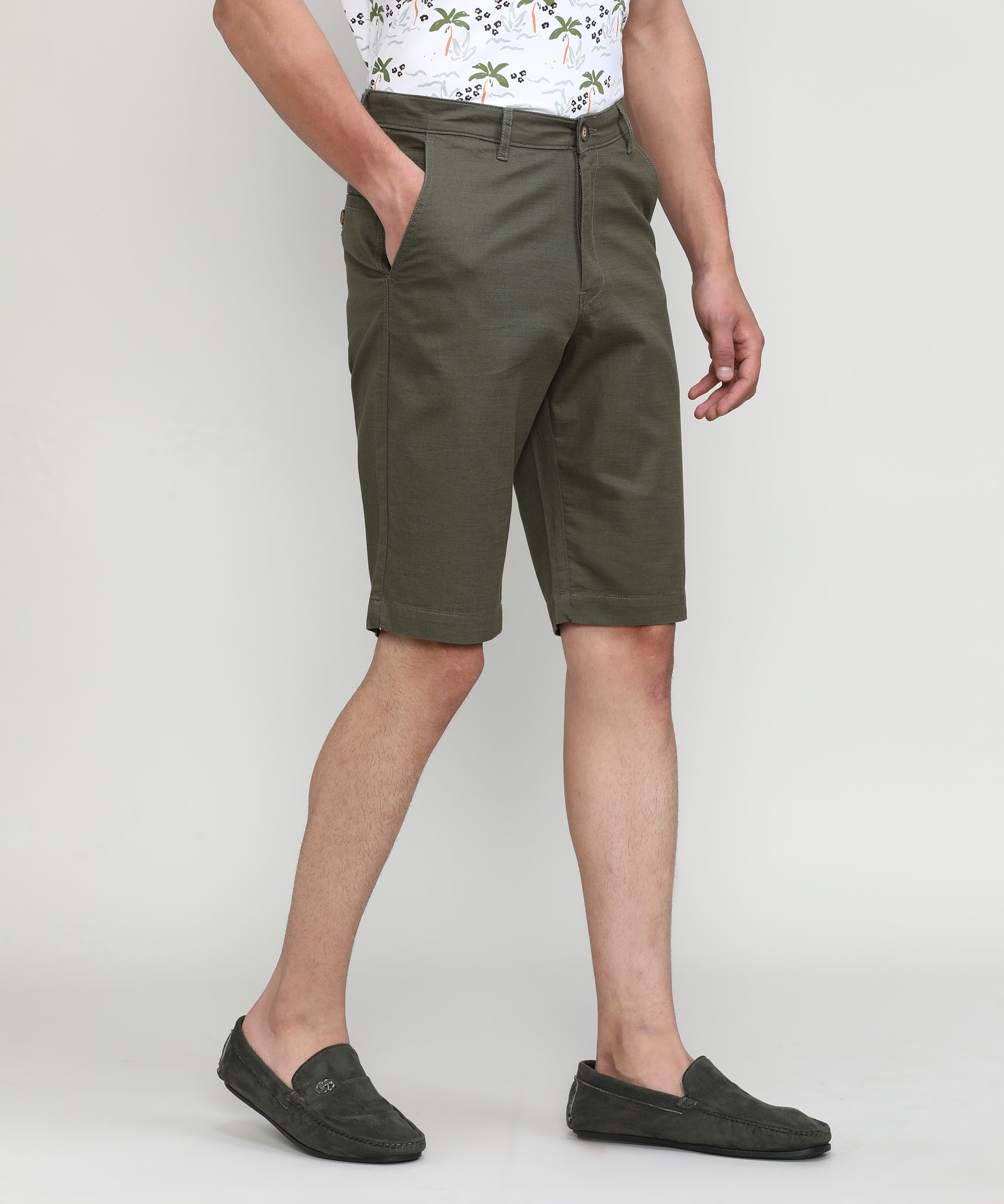 Olive Shade Cotton Shorts