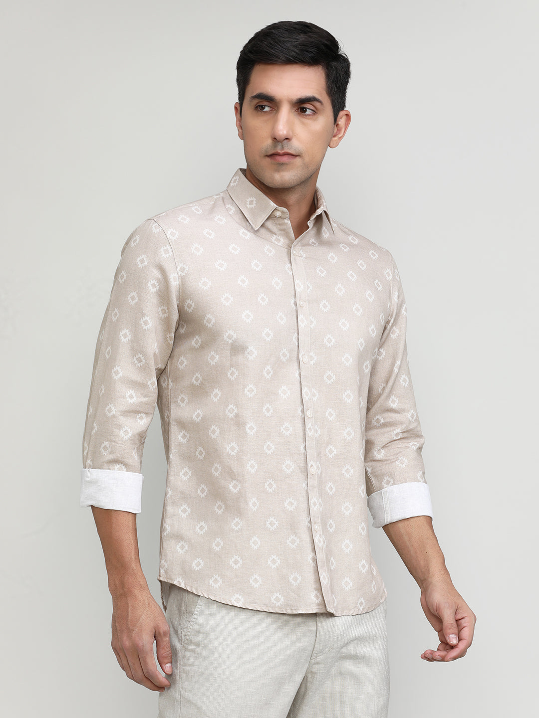 Exclusive Purple Collection Sand Slim Fit Printed Premium Cotton Linen Shirt